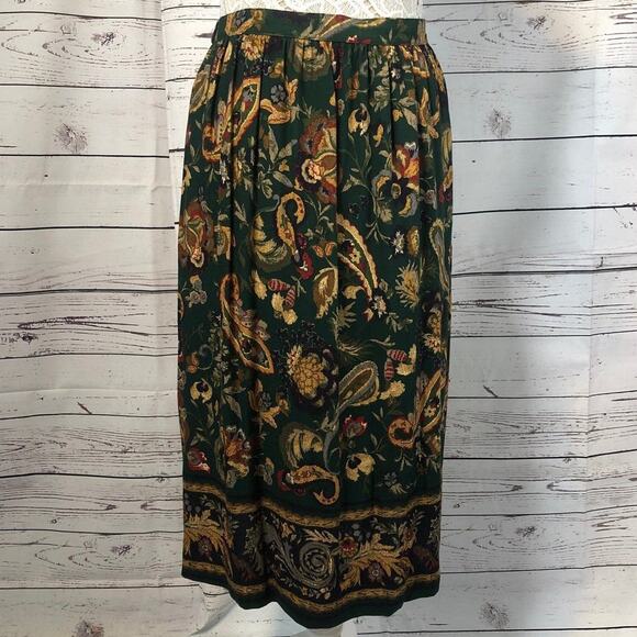 Vintage 70's Alfred Dunner Green Paisley long skirt & matching top size 12 p - Picture 8 of 12
